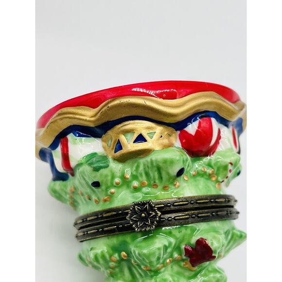 Kurt S. Adler Christmas Tree Porcelain Santa's World Hinged Trinket Box - Picture 6 of 7